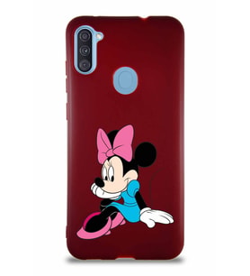 Samsung Galaxy M11 Soft Premier Kapak Minnie Mouse-E Tasarımlı Silikon Kılıf - Mürdüm (Şeffaf)