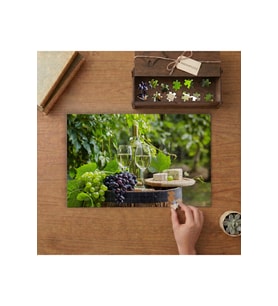 Beyaz Şarap -Peynir Tabağı - Üzüm Bağları - Tasarımı 240 parça Ahşap Puzzle Ahşap Kutuda MP01389