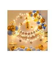 Led Işıklı Gold Mavi Balon Kemer Kiti Doğum Günü PArti Seti Süsü