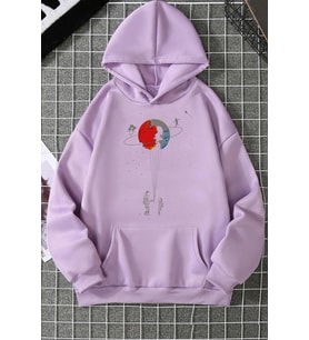 Unisex Evren Temalı Baskılı Sweatshirt (Lila)
