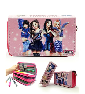 Kalem Kutusu Black Pink Blink Organizer Kalemkutu Vegan Deri Üç Bölmeli Kalemlik (Pembe)