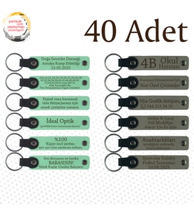 Yeşil & Kül Gri, Şirket Açılışlarına Özel Hediye, 40’lı Set, İsimli Anlamlı Deri Anahtarlık