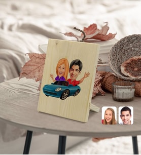 BK Gift Kişiye Özel Sevgililer Karikatürlü Dekoratif Ahşap Çerçeve Model 52