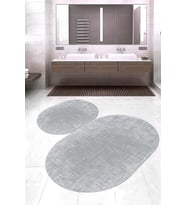 Dijital Baskılı Kaymaz Taban Yıkanabilir Oval 2'li Klozet Takımı Banyo Paspası NOKZ-HS-180 (Gri)