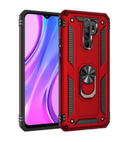 Xiaomi Redmi 9 Kılıf Metal Solid Yüzüklü Standlı Military Ring SRS (Kırmızı)