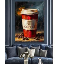 "But First Coffee" Yazılı Kahve Dekoratif Kanvas - Mdf Ahşap Tablo