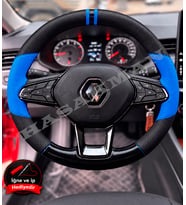 Renault Megane 4 Dikme Direksiyon Kılıfı Delikli Deri Parlak Siyah Mavi Detay Çift Yüzük ve Dikiş 2020-2024