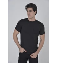 Erkek File Çepli T-Shirt Kısa Kol Bisiklet Yaka Slimfit Tişört - Siyah