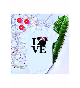 Unisex Bebek Baskılı Mouse Love %100 Pamuklu Çıtçıtlı Body Zıbın