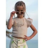 Breeze Kız Çocuk Tişört Kemer Boy Kolları Krep Kumaş Fırfırlı 3-7 Yaş, Bej