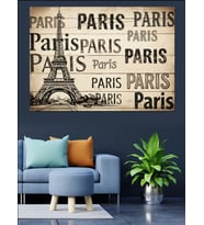 Paris Yazılı Nostaljik Eyfel Kulesi Dekoratif Kanvas - Mdf Ahşap Tablo