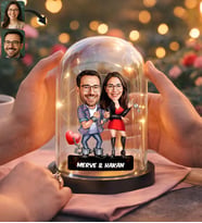 BK Gift Kişiye Özel Sevgiliye Karikatürlü Led Işıklı Cam Fanus Biblo -9, Romantik Hediye, Ev Hediyesi, Sevgiliye Hediye