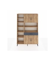 Arges Dolap 10 Raflı Tek Çekmeceli 4 Kapaklı 132x30x195 Çam-Çam/Antrasit