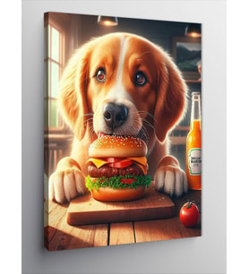 Kanvas Tablo Hamburger Yiyen Köpek