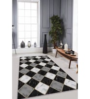 Siyah Mermer Görünümlü Kaymaz Tabanlı Dekoratif Halı RV138 - 100 x 160 cm