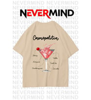 Kadın Oversize Pamuk Tişört - Cosmopolitan Kokteyl Desenli (Bej)