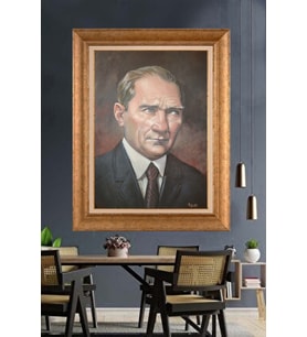 Altın Varaklı Çerçeveli Paspartulu Atatürk Tablo nh176 (Gold)