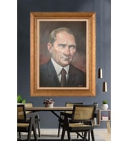Altın Varaklı Çerçeveli Paspartulu Atatürk Tablo nh176 (Gold)