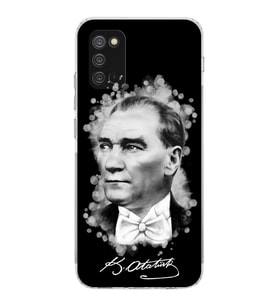 Samsung Galaxy A02s  Kamera Korumalı  Kapak Atatürk Tasarımlı  Şeffaf Kılıf