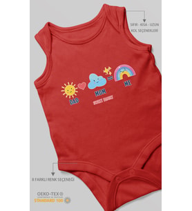 Dad mom me sweet family Sıfır Kollu Bebek Zıbını %100 Pamuk