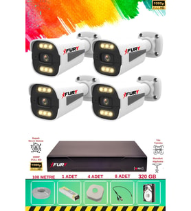 FURY 4 Kameralı 6 Warm Led Gece Renkli Görüş-Cepten İzle-Su Geçirmez Güvenlik Kamera Seti 320GB