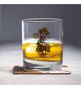 Kişiye Özel Rodeo Yapan Erkek Karikatürlü Viski Bardağı