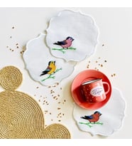 Seretamin Handmade Kuş Kanaviçe Nakışlı Etamin Fincan Altı Sunum Peçetesi (Çok Renkli-Beyaz)