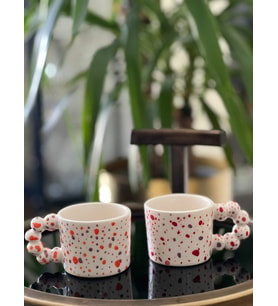İkili Boncuk Kulp Rengarenk  Mug Fincan Kupa (Karışık)