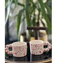 İkili Boncuk Kulp Rengarenk  Mug Fincan Kupa (Karışık)