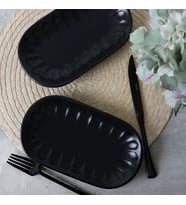 Keramika Mat Siyah Badem Kayık Tabak 22 Cm 2 Adet 956