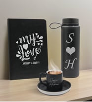 BK Gift Sevgiliye Özel İsimli Siyah Defter, Cam Matara ve Türk Kahvesi Fincanı Hediye Seti-9,  Sevgiliye Hediye, Sevgililer Günü, Yeni İş Hediyesi