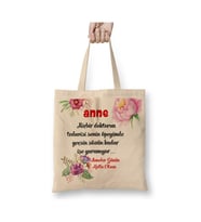 Anneler Günü Annelere Hediye 028 Beyaz Bez Çanta Uzun Saplı Alışveriş Çantası Plaj Çantası