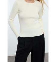 Stil Modern Kadın Regular Standart Kol Bisiklet Yaka Basic Triko Kazak (Taş)