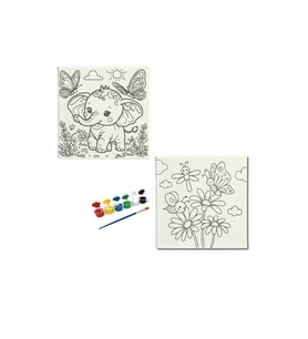 Okul Etkinliği-2'li Tuval Boyama Seti. 20x20 Cm Uv Baskı 6 Akrilik Boya 1 Fırça-model-53