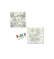 Okul Etkinliği-2'li Tuval Boyama Seti. 20x20 Cm Uv Baskı 6 Akrilik Boya 1 Fırça-model-53