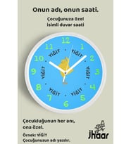 İsme Özel Sevimli Ayı Çocuk Odası Duvar Saati Orta Boy 30 cm Beyaz Camlı Sessiz