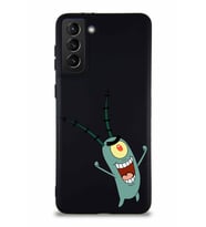 Samsung Galaxy S21 Plus Soft Premier Kapak Plankton Tasarımlı Silikon Kılıf - Siyah (Şeffaf)