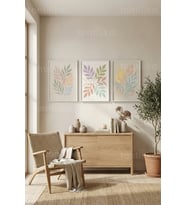 Pastel Botaniği 3’lü Ahşap Çerçeveli Tablo Seti