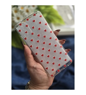 Samsung Galaxy A71 Uyumlu Kırmızı Kalp Tasarımlı Şeffaf Telefon Kılıfı
