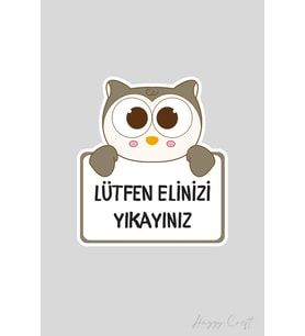 Sevimli Baykuş Sticker Ellerimizi Yıkayalım Etiketi