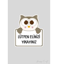 Sevimli Baykuş Sticker Ellerimizi Yıkayalım Etiketi