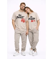 King Queen Sevgili Kombini Oversize Çift Tişört Unisex Partner Kombin Uyumlu Çift Seti (Beyaz)