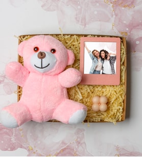 Kişiye Özel Seti-Pembe Peluş Ayı- Pembe Çerçeve- Kişiye Özel Fotoğraf- Bubble Mum