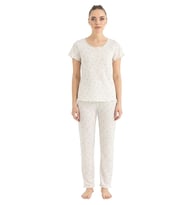 Seamlife Kadın %100 Pamuk Kalp Desenli Kısa Kollu Pijama Takımı 466542 (Ekru)