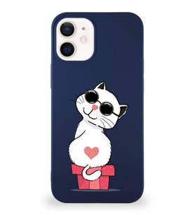 Apple iPhone 12 Soft Premier Kapak Coolcat Tasarımlı Silikon Kılıf - Lacivert (Şeffaf)