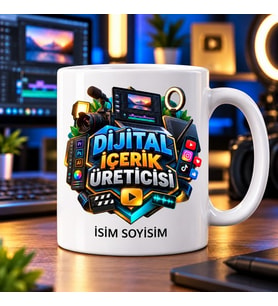 Dijital İçerik Üreticisi Kupa Bardak Kamera ve Kurgu Ekranı Desenli