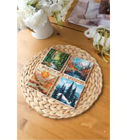 Atölye Mozaik Doğa Desenli Bardak Altlığı 4’lü Set Doğal Taş (10x10 cm)