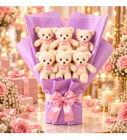 Peluş Ayıcık Buketi 6'lı Lila Pembe – Mirellora
