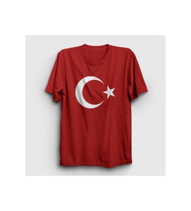 Unısex Kırmızı Ay Yıldızlı Baskılı T-shirt