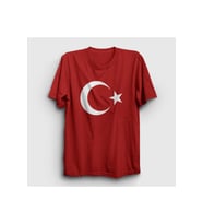 Unısex Kırmızı Ay Yıldızlı Baskılı T-shirt